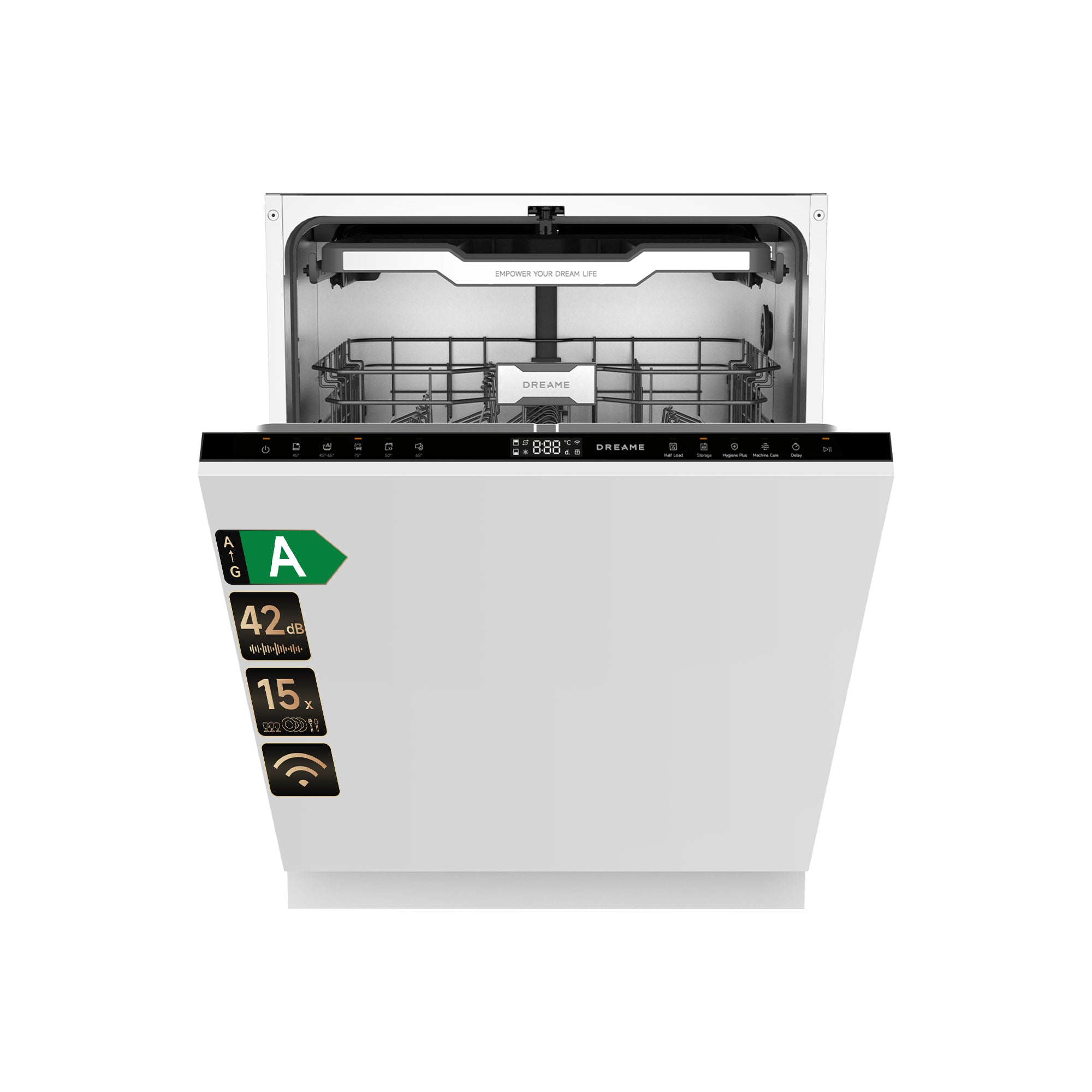 DREAME DK702 Pro Lavavajillas Totalmente Integrable 60cm,15 cubiertos,Aplicación inteligente,Brazo de rociado FlexWing,Sistema de lavado HydraFlow de 360°,Lavado a alta temperatura de 75°C