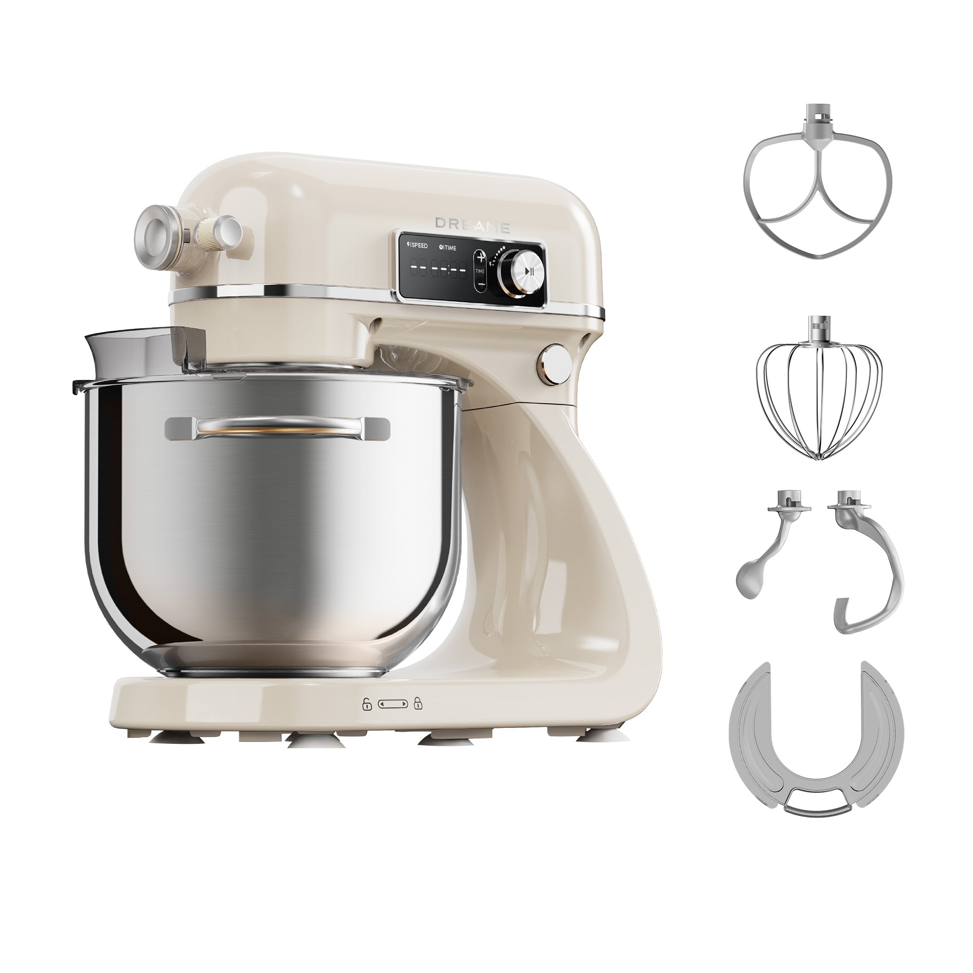 DREAME Bioknead™ Batidora Amasadora, Sistema de Doble Gancho Patentado y Motor CC, Silencioso de 800 W con Bol de 6 L, Pantalla Digital, 12 Velocidades y Accesorios para Cualquier Tarea