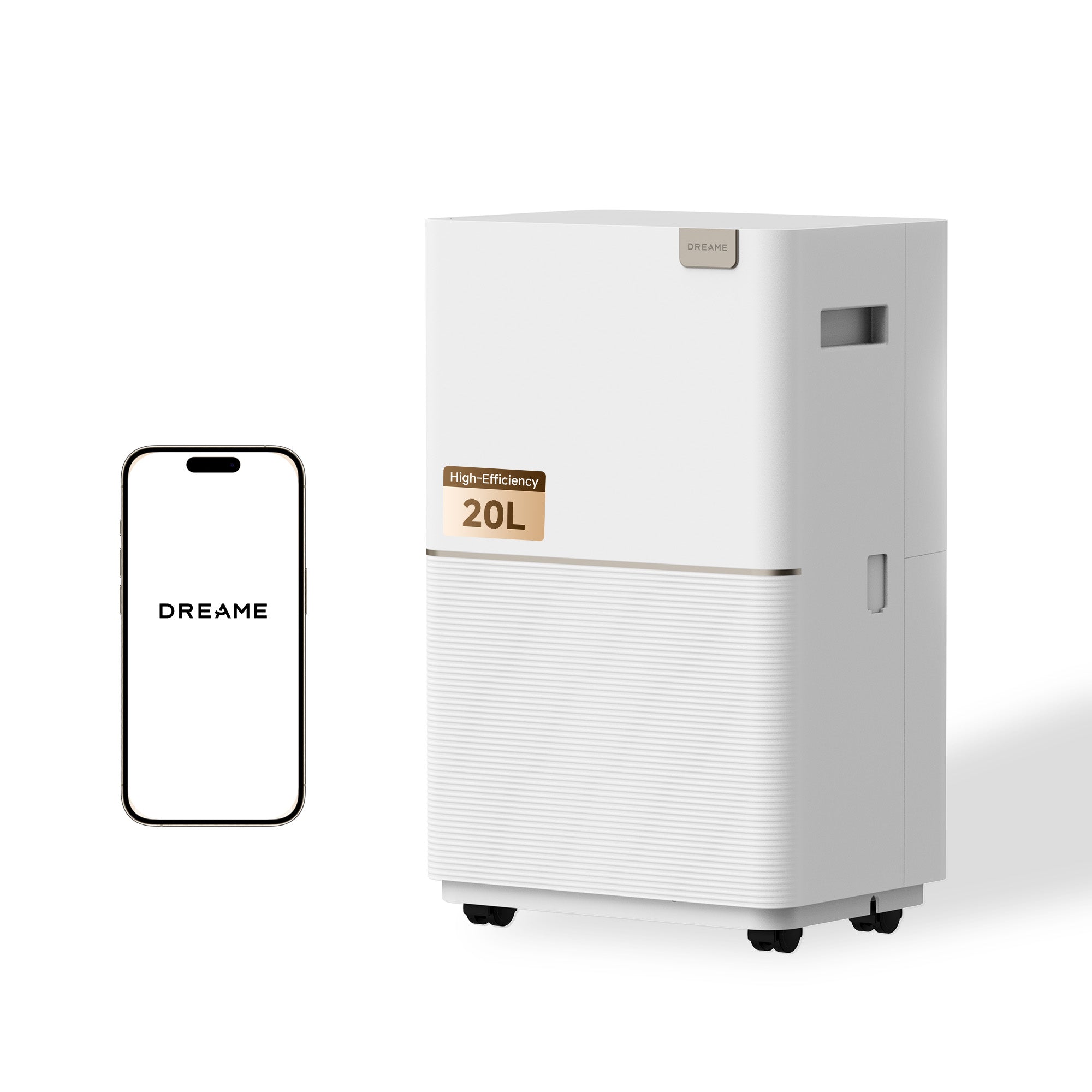 DREAME DD20 Deshumidificador con Deshumidificación de 20L, Antibacteriano Por Plasma, Control Inteligente de Humedad, Reducción de Ruido de 5 Capas, Doble Drenaje Flexible
