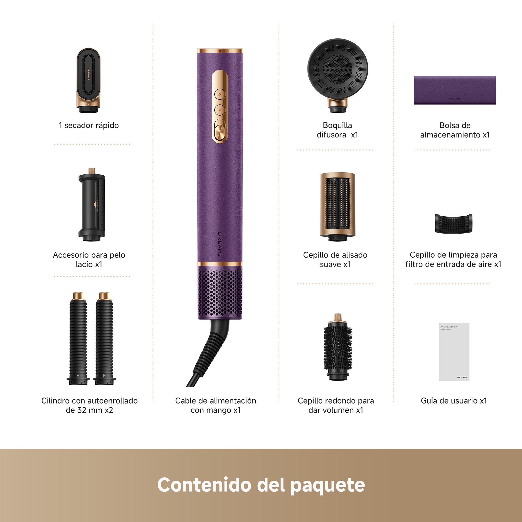DREAME AirStyle Pro 2, Moldeador de Pelo 7 en 1, Secado Rápido, 2 Cilindros Moldeadores, da Volumen al Pelo, Reduce el Encrespamiento, Estuche de Piel, Peinado con Flujo de Aire, Diseño Magnético