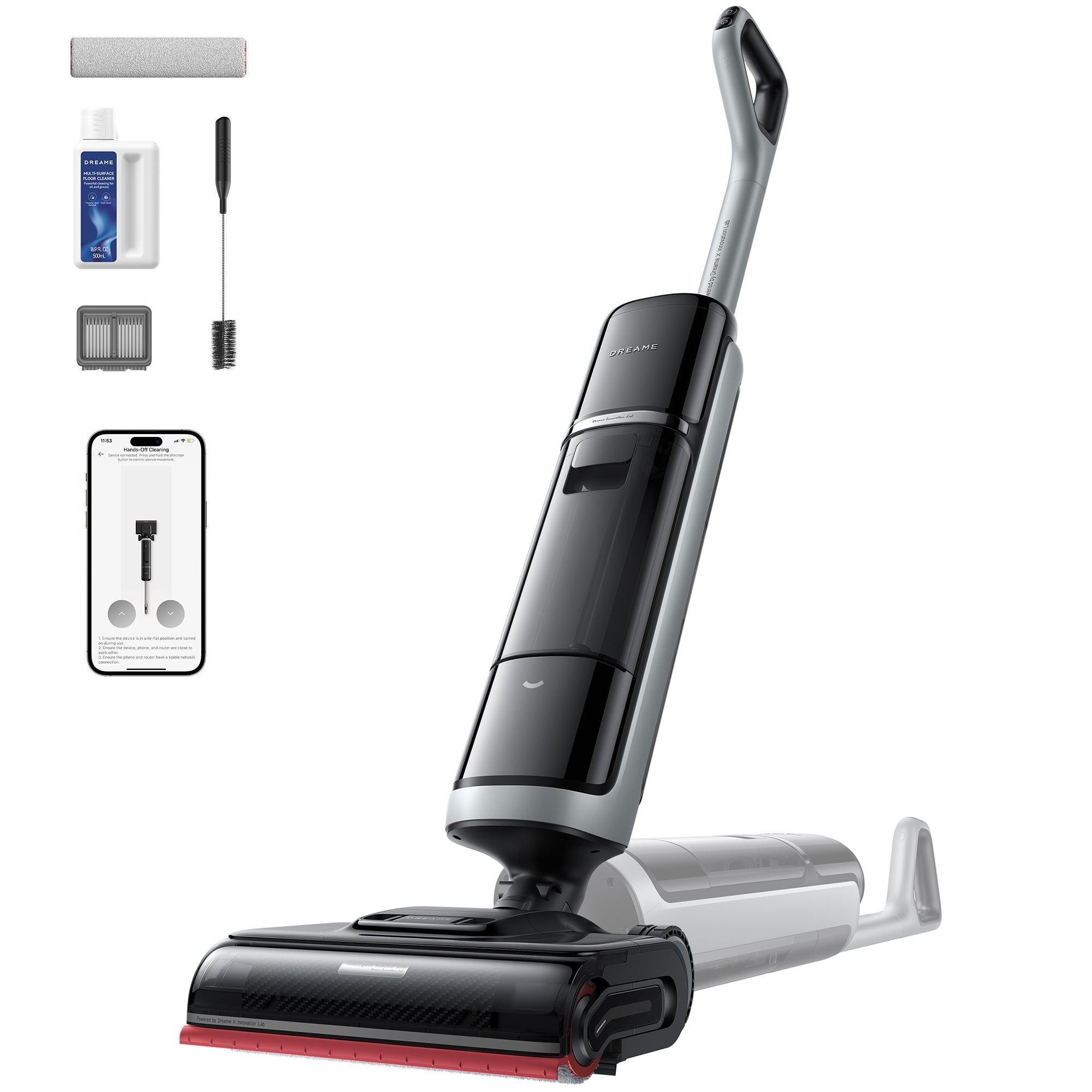 DREAME H15 Pro Heat Aspirador en Seco y Húmedo, Limpia con Agua a 85 °C, Brazo Robot GapFree IA, 0 Enredos, Detecta por RGB, 22000 Pa, Lava el Cepillo a 100 °C, Seca a 90 °C en 5 min, con App