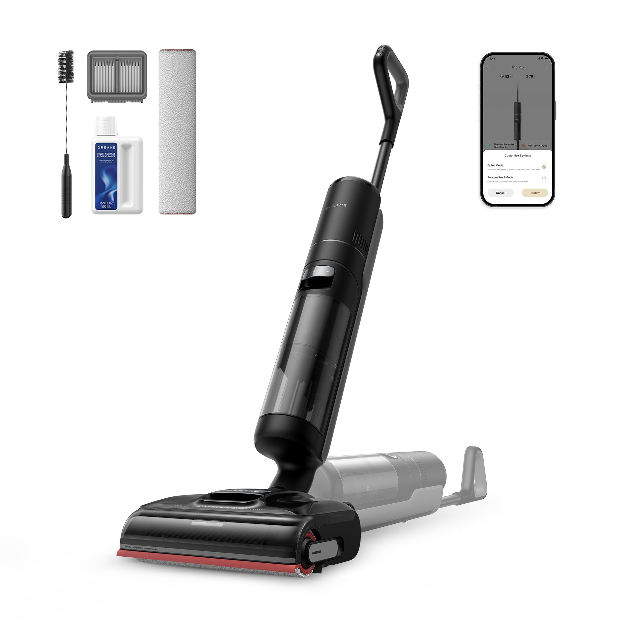 DREAME H15 Pro Aspirador en seco y Húmedo con Brazo Robótico GapFree AI DescendReach, Cobertura de Triple Borde, 21.000 Pa, Lavado de Cepillo a 100 °C, Secado a 90 °C en 5 min, Alcance Plano de 180°