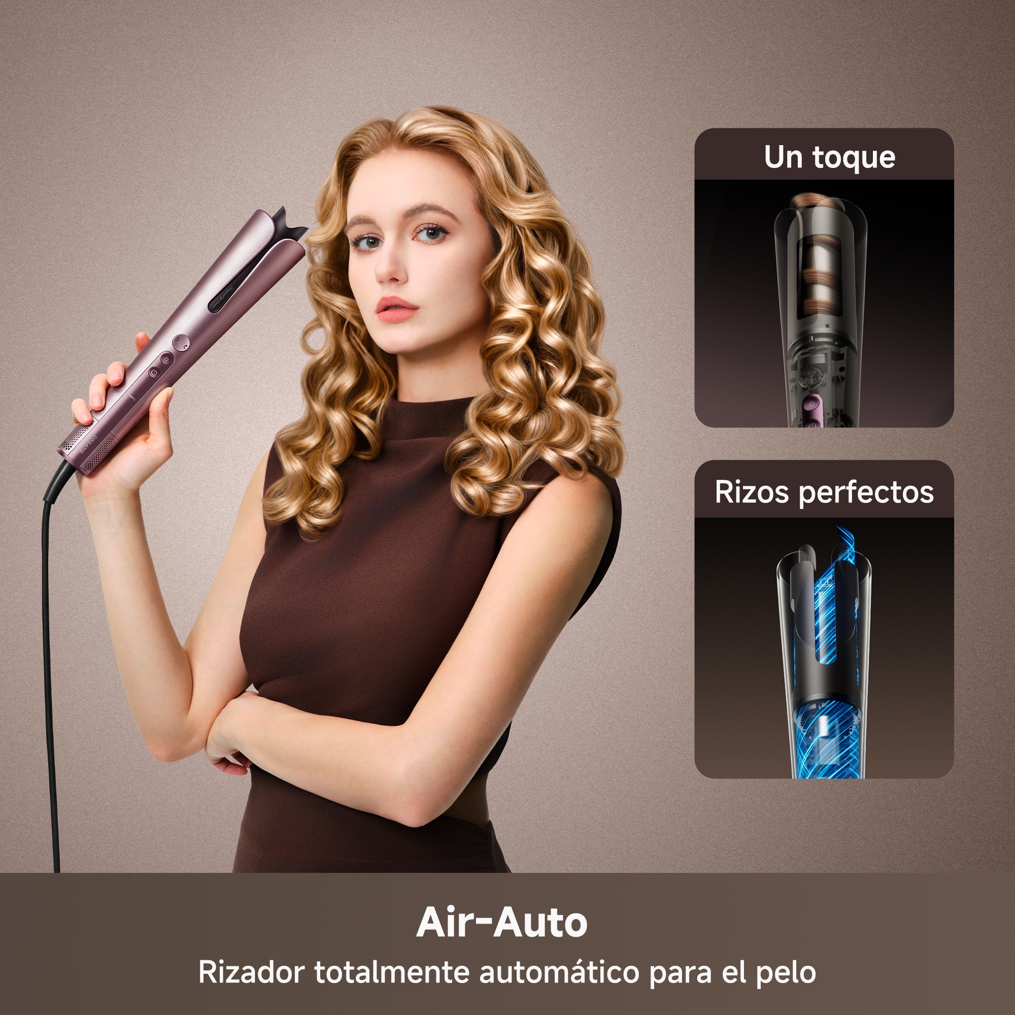 DREAME Air-Auto Rizador Automático Un Toque, Calentamiento MCH, Rizado Bidireccional de 360", Pantalla LED, Control de Temperatura NTC, 3 Modos de Calor, Antienredos, Cable de 2,8 m, Todo Cabellos