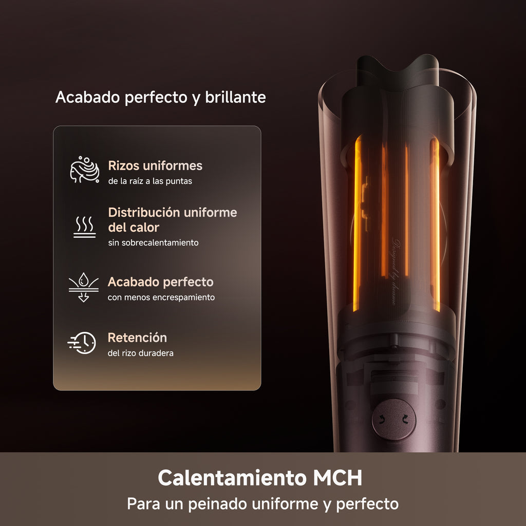 DREAME Air-Auto Rizador Automático Un Toque, Calentamiento MCH, Rizado Bidireccional de 360", Pantalla LED, Control de Temperatura NTC, 3 Modos de Calor, Antienredos, Cable de 2,8 m, Todo Cabellos