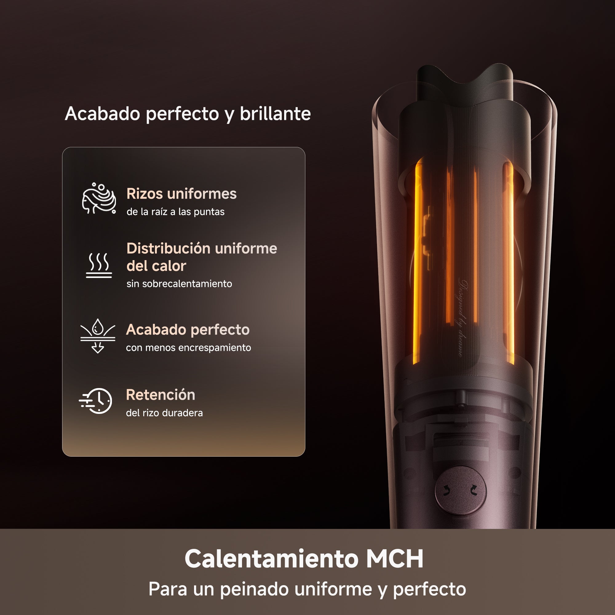 DREAME Air-Auto Rizador Automático Un Toque, Calentamiento MCH, Rizado Bidireccional de 360", Pantalla LED, Control de Temperatura NTC, 3 Modos de Calor, Antienredos, Cable de 2,8 m, Todo Cabellos